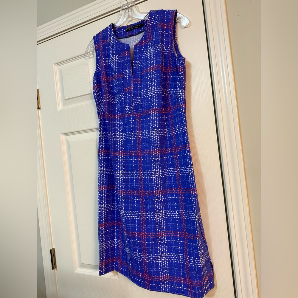 Katherine Way Blue Red White Print Dress Small